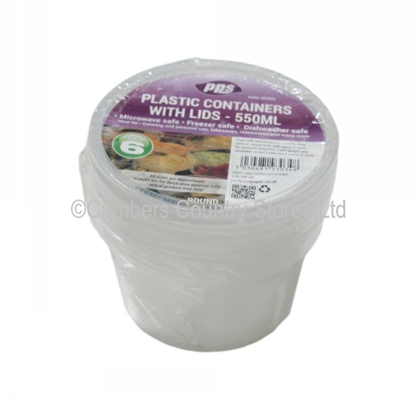 PPS Plastic Food Containers & Lids Round 500ml 6 Pack | Cambers Country